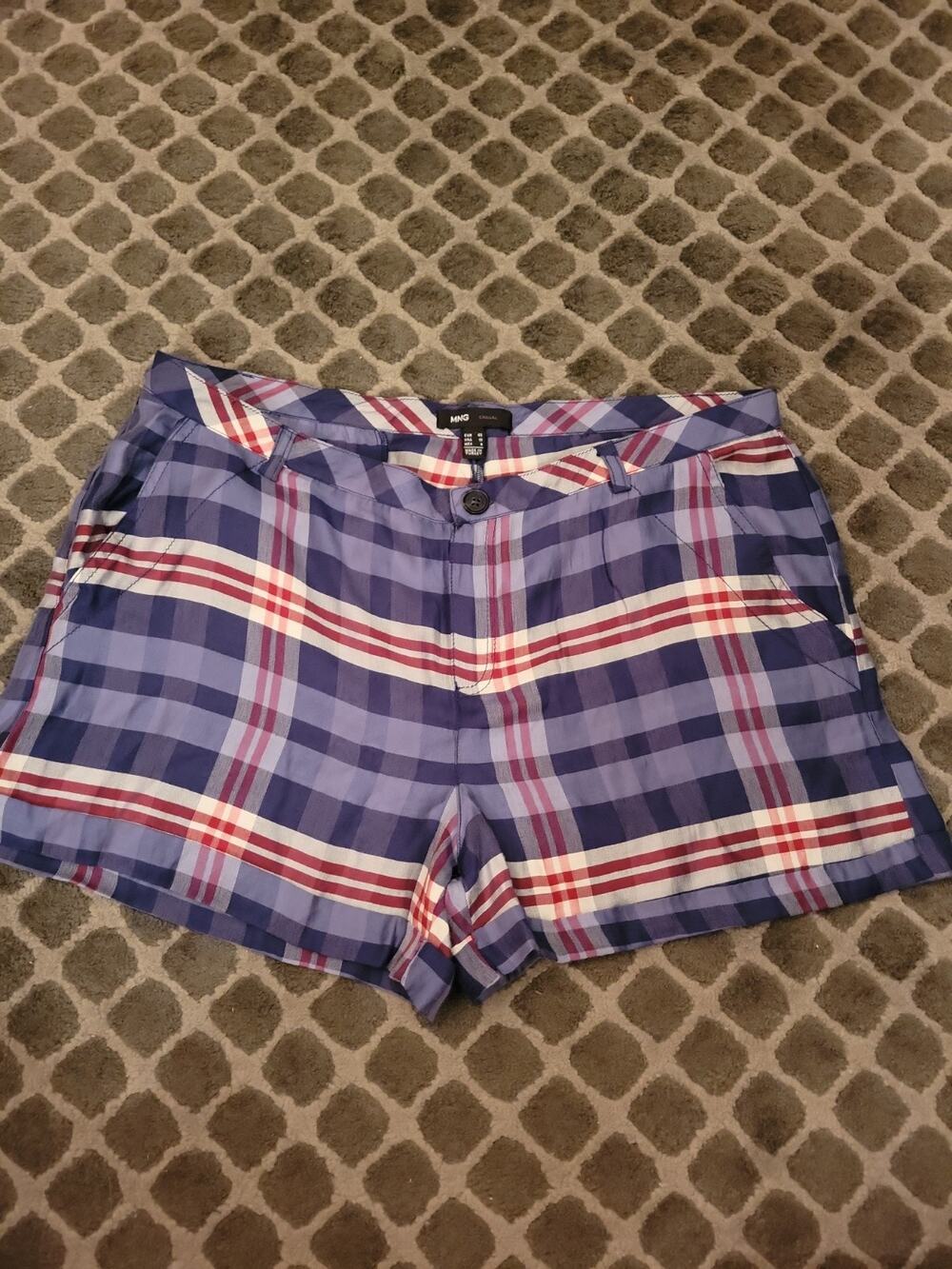 MNG Mango Navy and Red Plaid Dress Shorts US Size 10